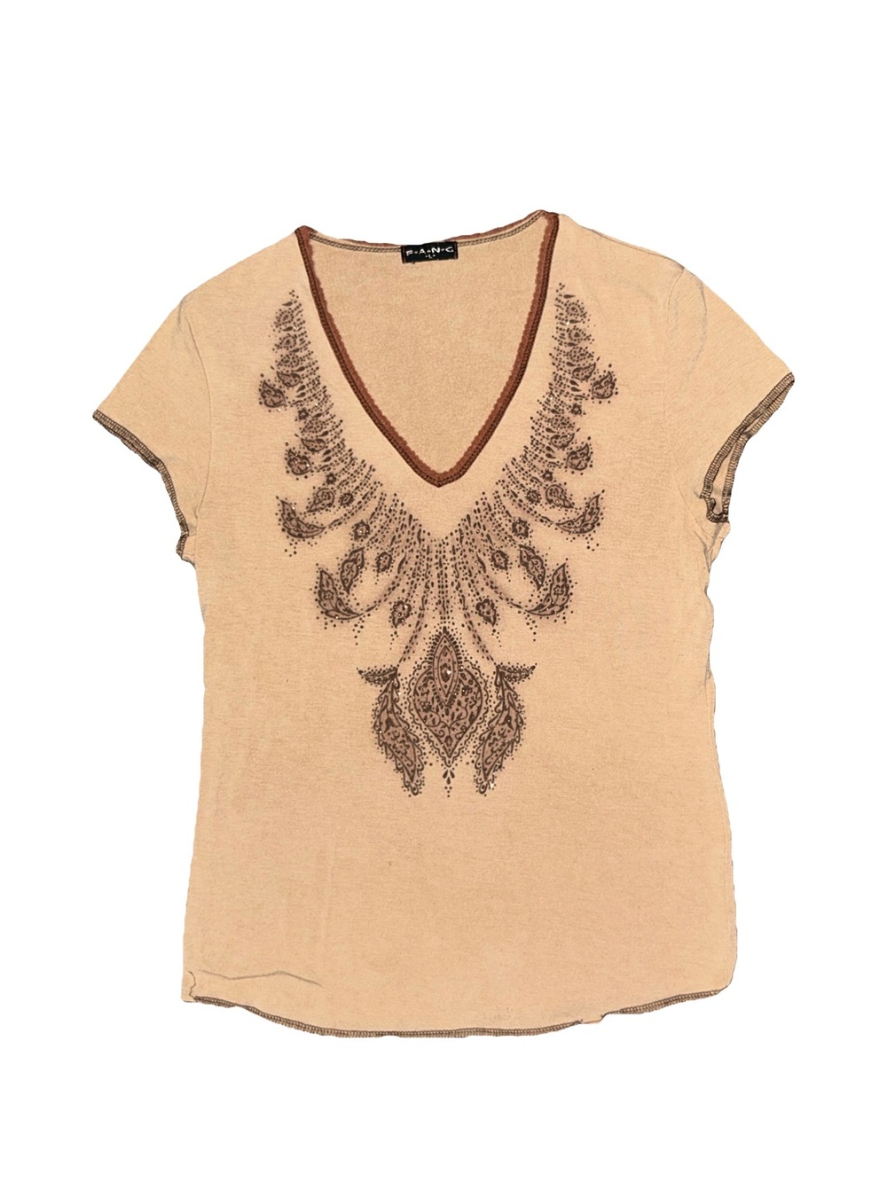 Y2K Fang Rhinstone V Neck Shirt